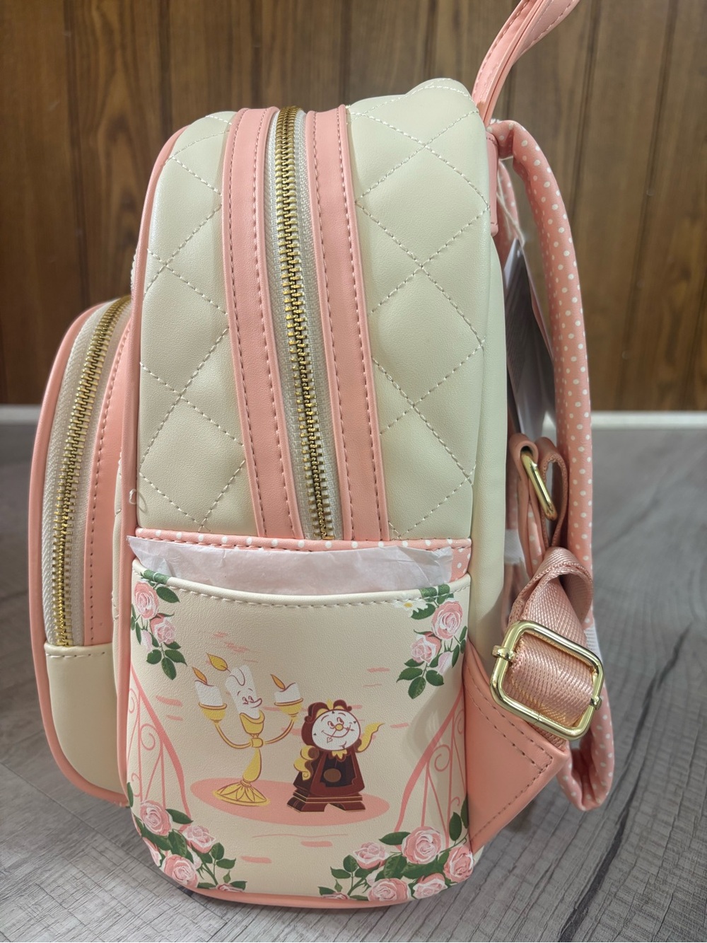 Loungefly Belle Floral Mini Backpack - Cream, Pink & Yellow - Picture 2 of 6